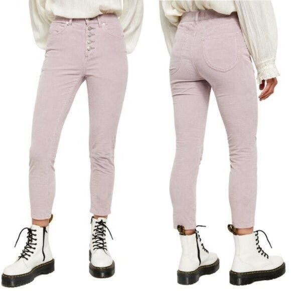 We The Free People Sun Chaser Corduroy Pants Size 24 Frosted Lilac Button Skinny - Picture 10 of 12